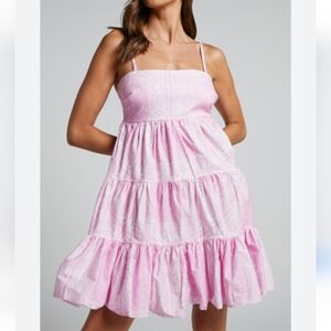 ZARA Tiered Gauze Pink Watercolor Tie Dye Smocked Mini Sun Dress Size XS